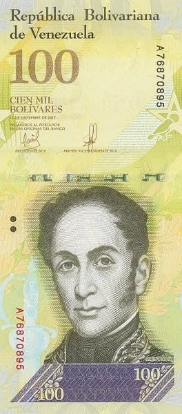 Wenezuela 100 000 Boliwarów Kardynałki 2017 P-100c